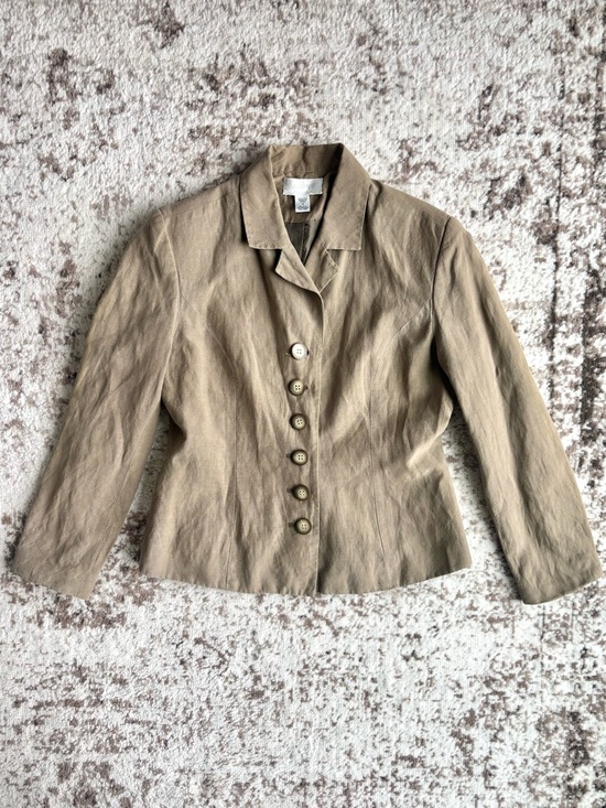 Mulberry Jackets & Blazers - Vintage Mulberry 100% Silk Khaki/Olive Tailored Button Jacket